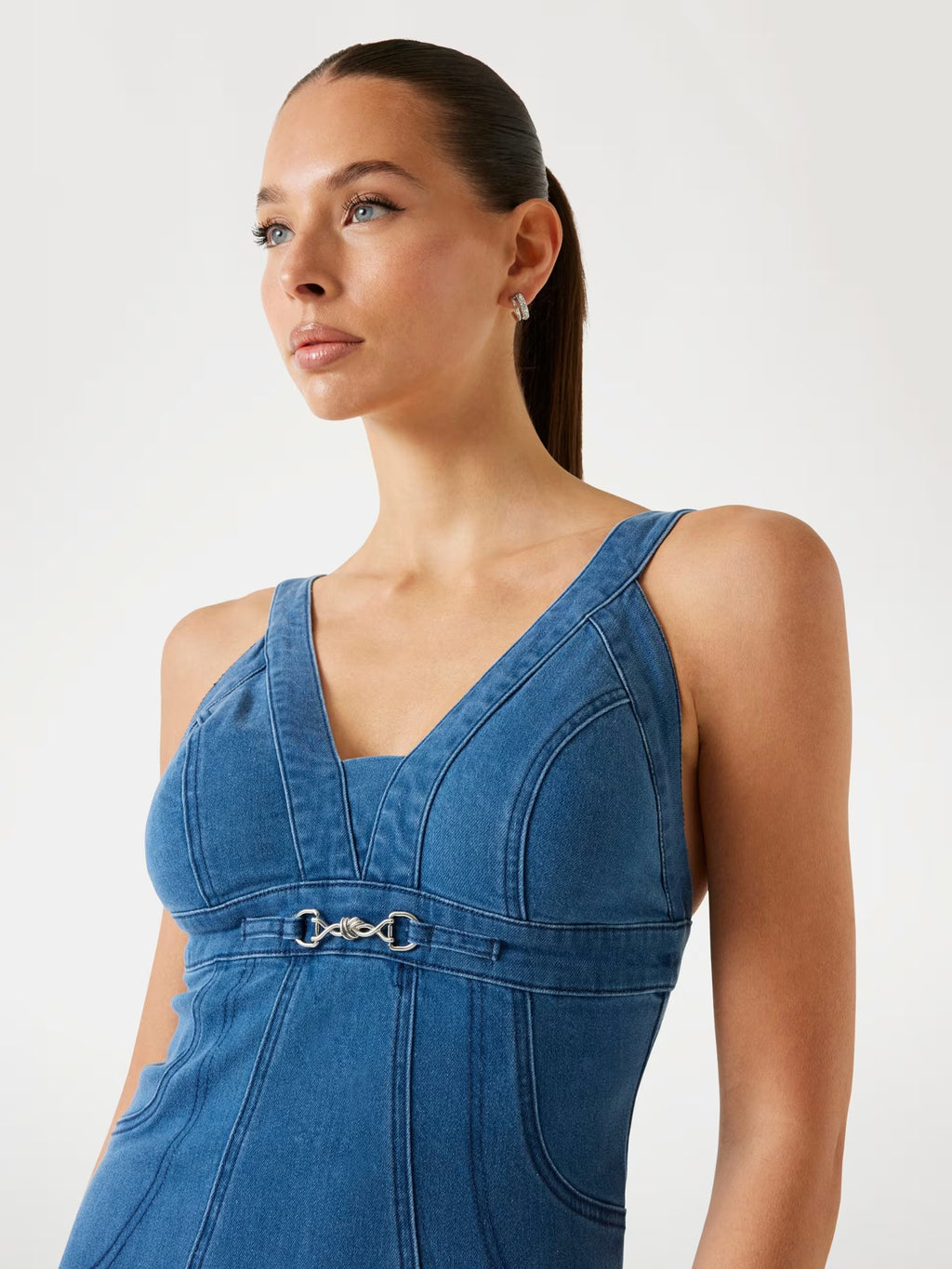 Robe premium – Mini robe bodycon denim de soie mélangée - Bleu