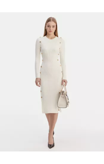 Robe Guess jeans – Beige Guess jeans W6RK06 Z2YJ2 Couleur : G1O6 DOVE WHITE